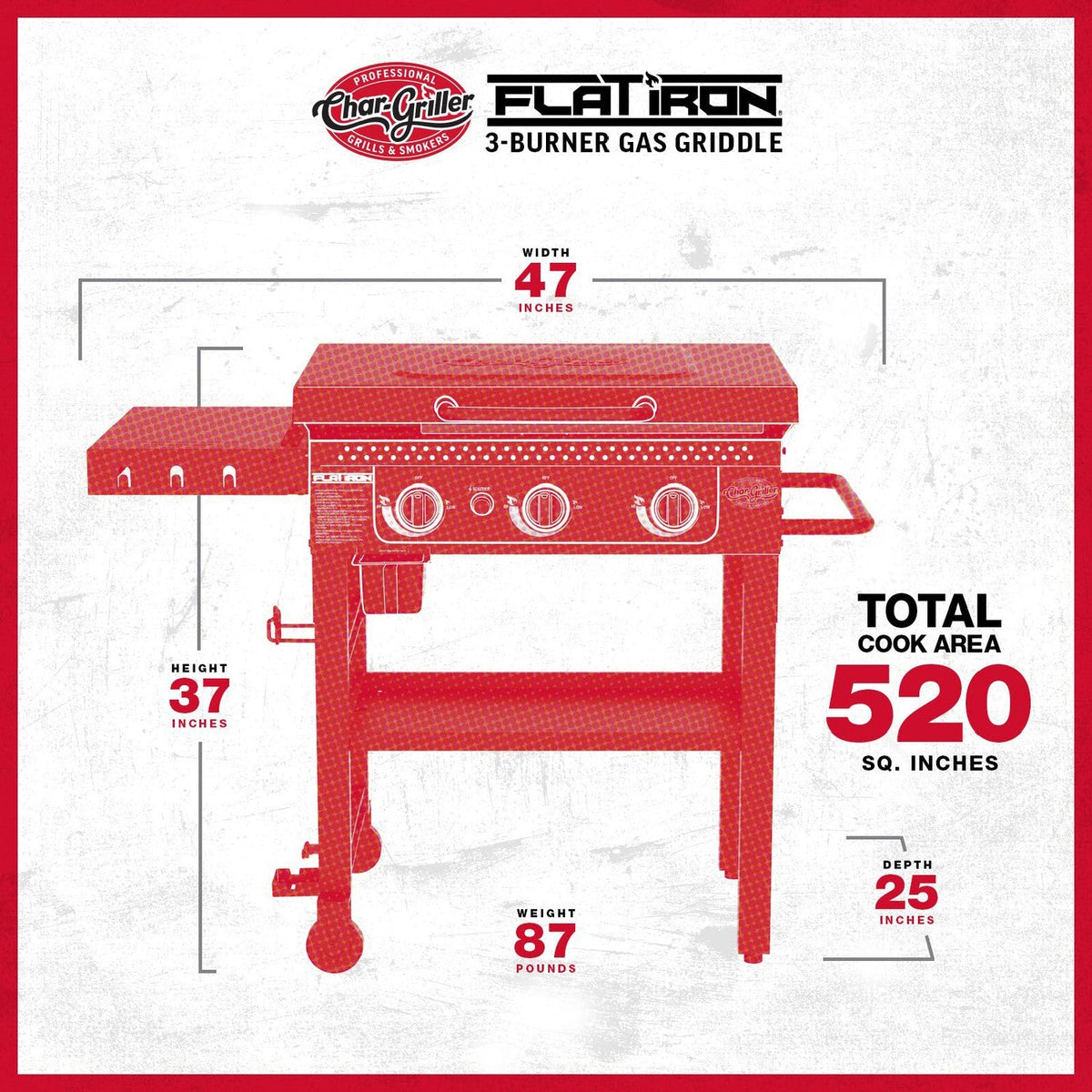Char-Griller 3 Burner Flat Iron Gas Griddle Plancha BBQ