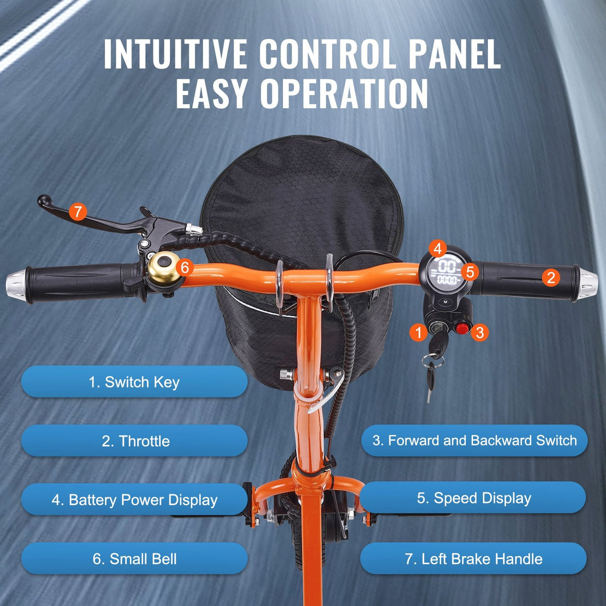 Vevor Mobility Scooter 3 Wheel Foldable 330 lbs. Capacity 48V 4 MPH 12 Mile Range Orange New