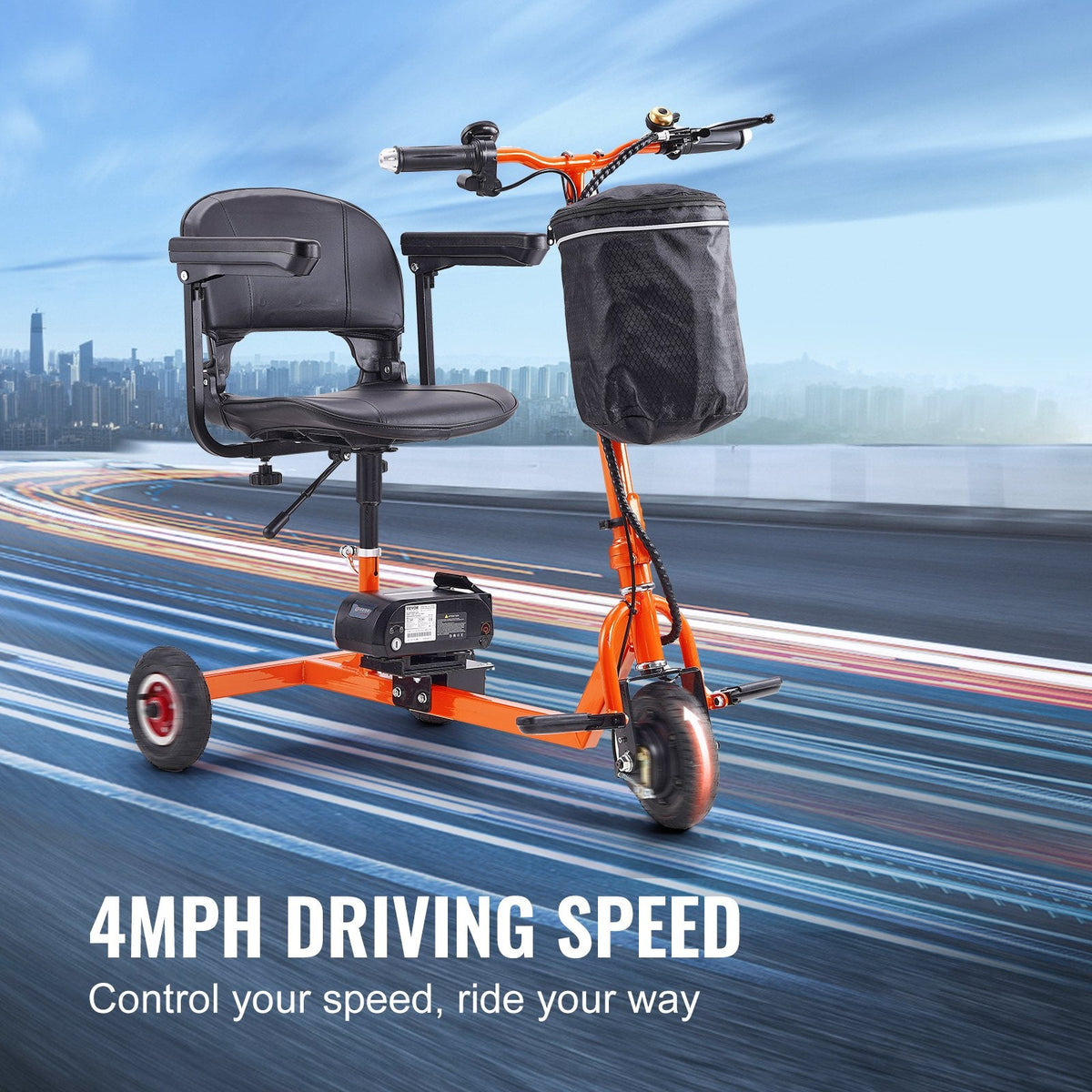 Vevor Mobility Scooter 3 Wheel Foldable 330 lbs. Capacity 48V 4 MPH 12 Mile Range Orange New