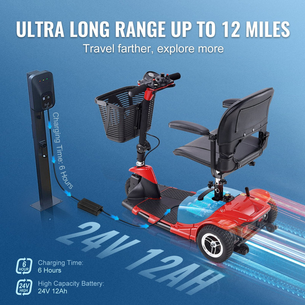 Vevor Mobility Scooter 3 Wheel Folding Heavy Duty 265 lbs. Capacity 24V 4 MPH 12 Mile Range New