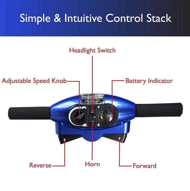 Zip'r 4 Mobility Scooter 4 Wheel 265 lbs. Capacity 24V 12 Miles 4.25MPH TSA Approved Blue New