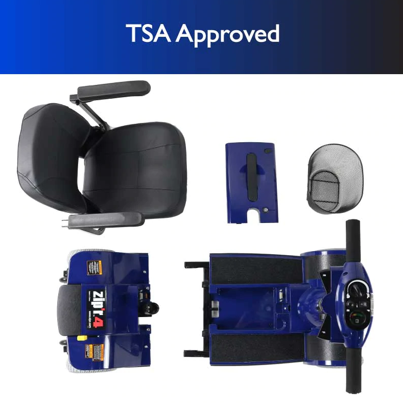 Zip'r 4 Mobility Scooter 4 Wheel 265 lbs. Capacity 24V 12 Miles 4.25MPH TSA Approved Blue New