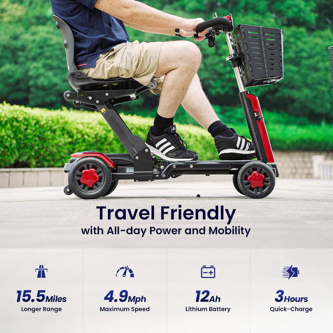 Vocic D91 Mobility Scooter Lightweight Folding 15.5 Mile Range 270W 4.9 MPH New