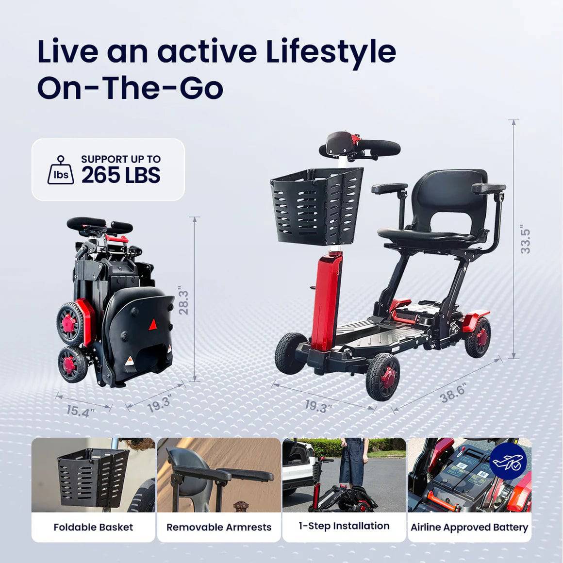 Vocic D91 Mobility Scooter Lightweight Folding 15.5 Mile Range 270W 4.9 MPH New