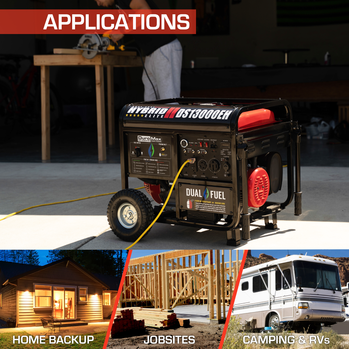 DuroMax / DuroStar DS13000EH 10500W/13000W Electric Start Dual Fuel Generator New (Red Version of XP13000EH)