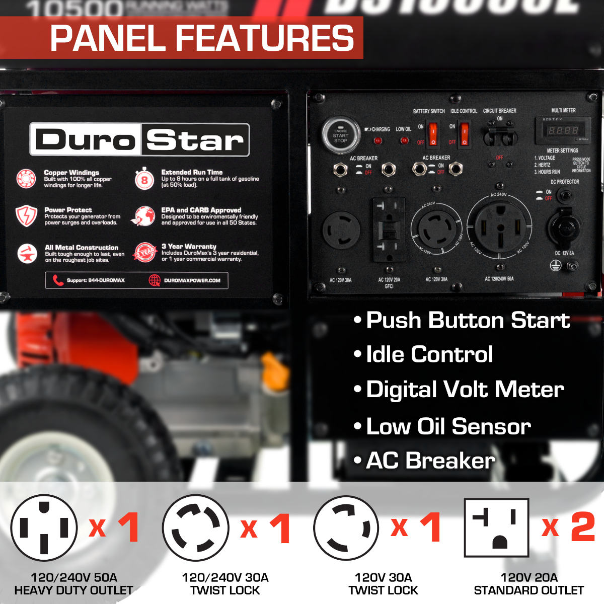 DuroMax / DuroStar DS13000E 10500W/13000W Electric Start Gas Generator New (Red Version of XP13000E)