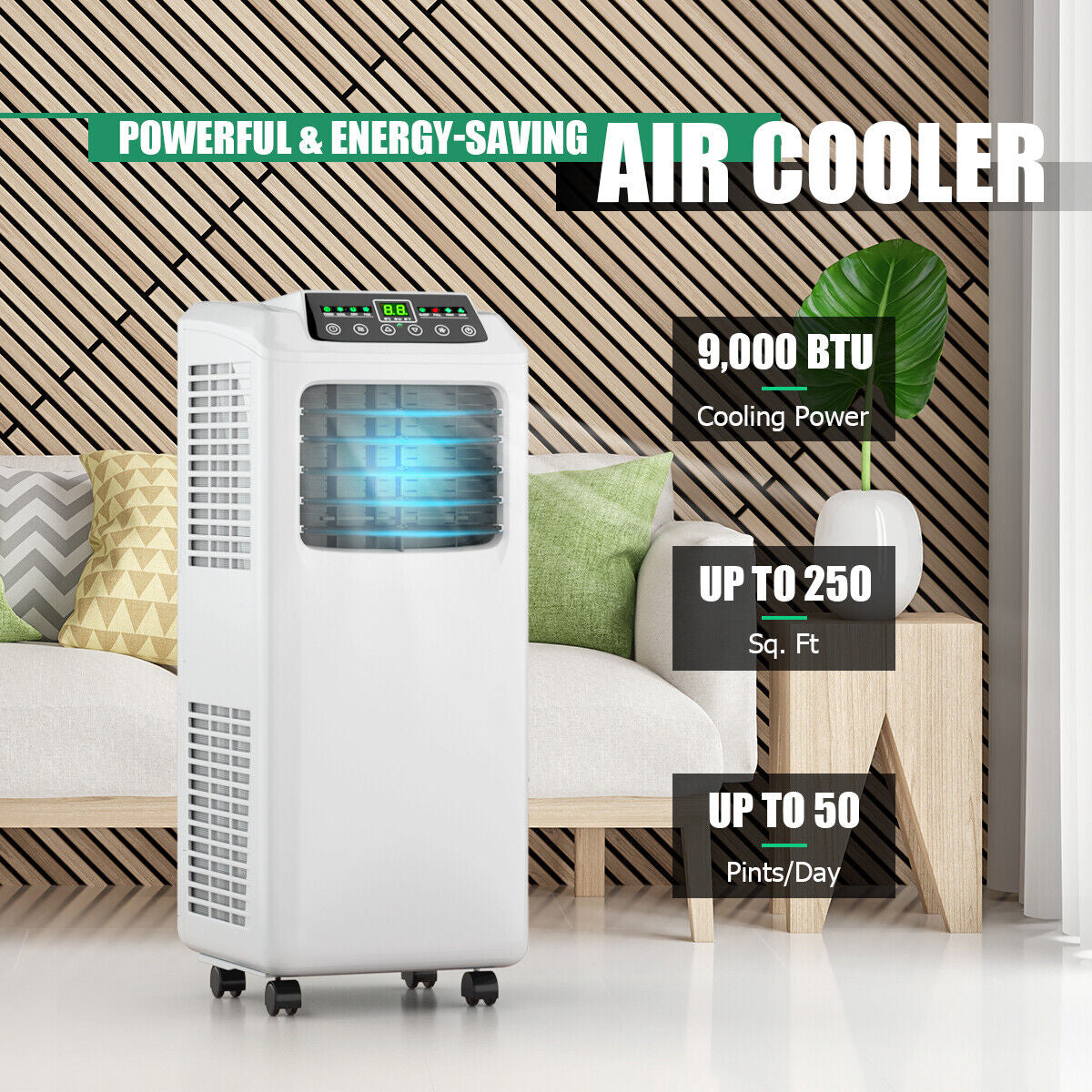 Costway Portable Air Conditioner 3-in-1 Dehumidifier Fan 9000 BTU 250 sq. ft. With Remote Control 06174932 New
