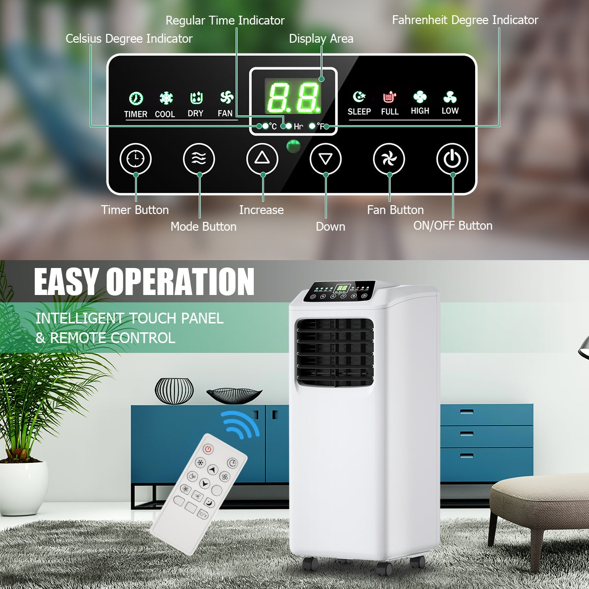 Costway Portable Air Conditioner 3-in-1 Dehumidifier Fan 9000 BTU 250 sq. ft. With Remote Control 06174932 New