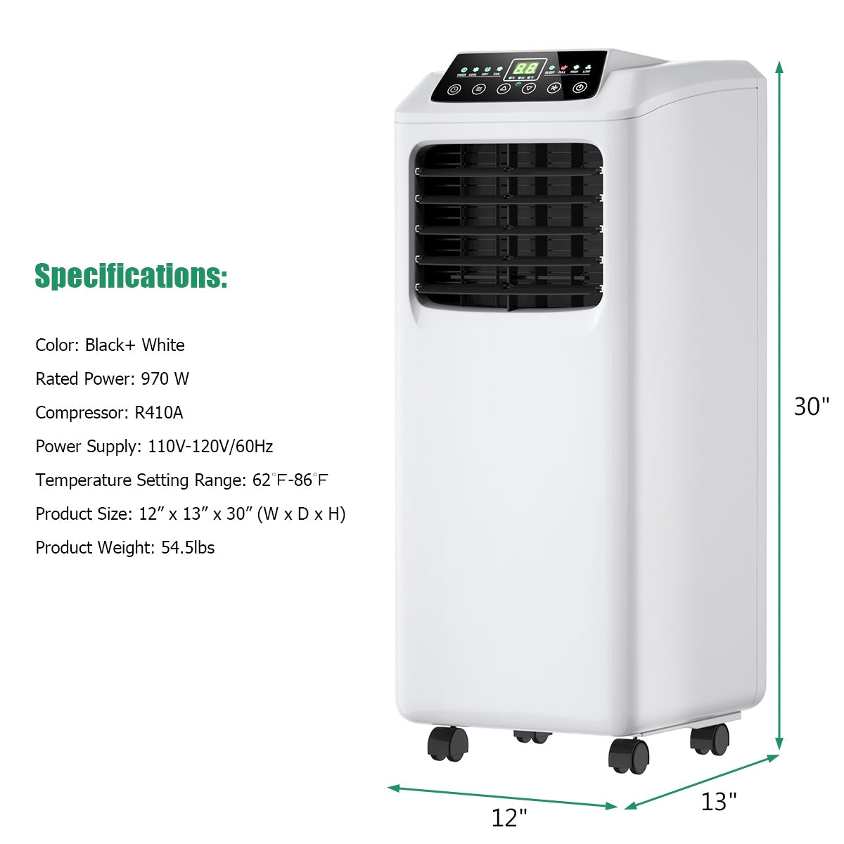 Costway Portable Air Conditioner 3-in-1 Dehumidifier Fan 9000 BTU 250 sq. ft. With Remote Control 06174932 New