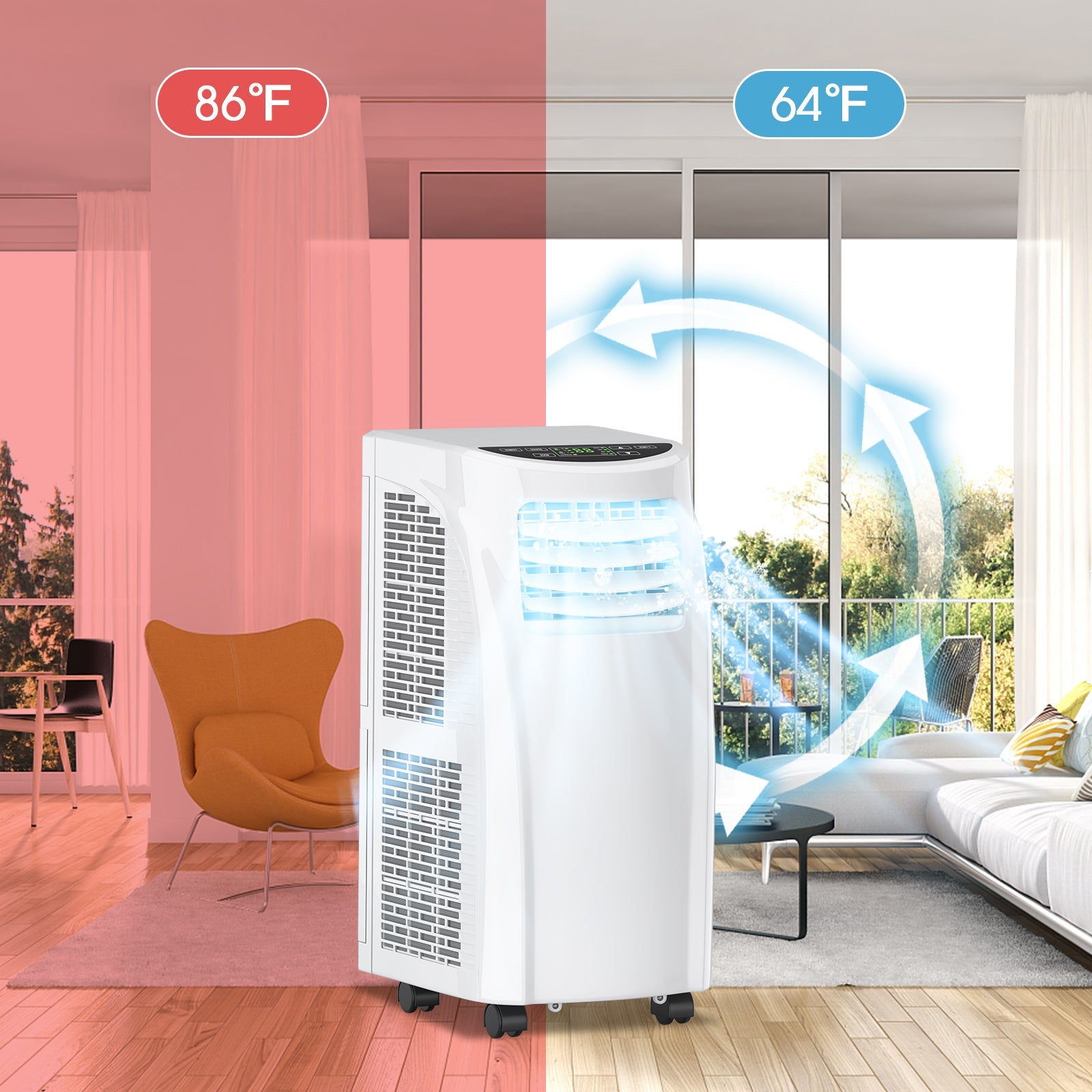 Costway Portable Air Conditioner 3-in-1 Dehumidifier Fan 8000 BTU 230 sq. ft. LED Display and Remote Control New
