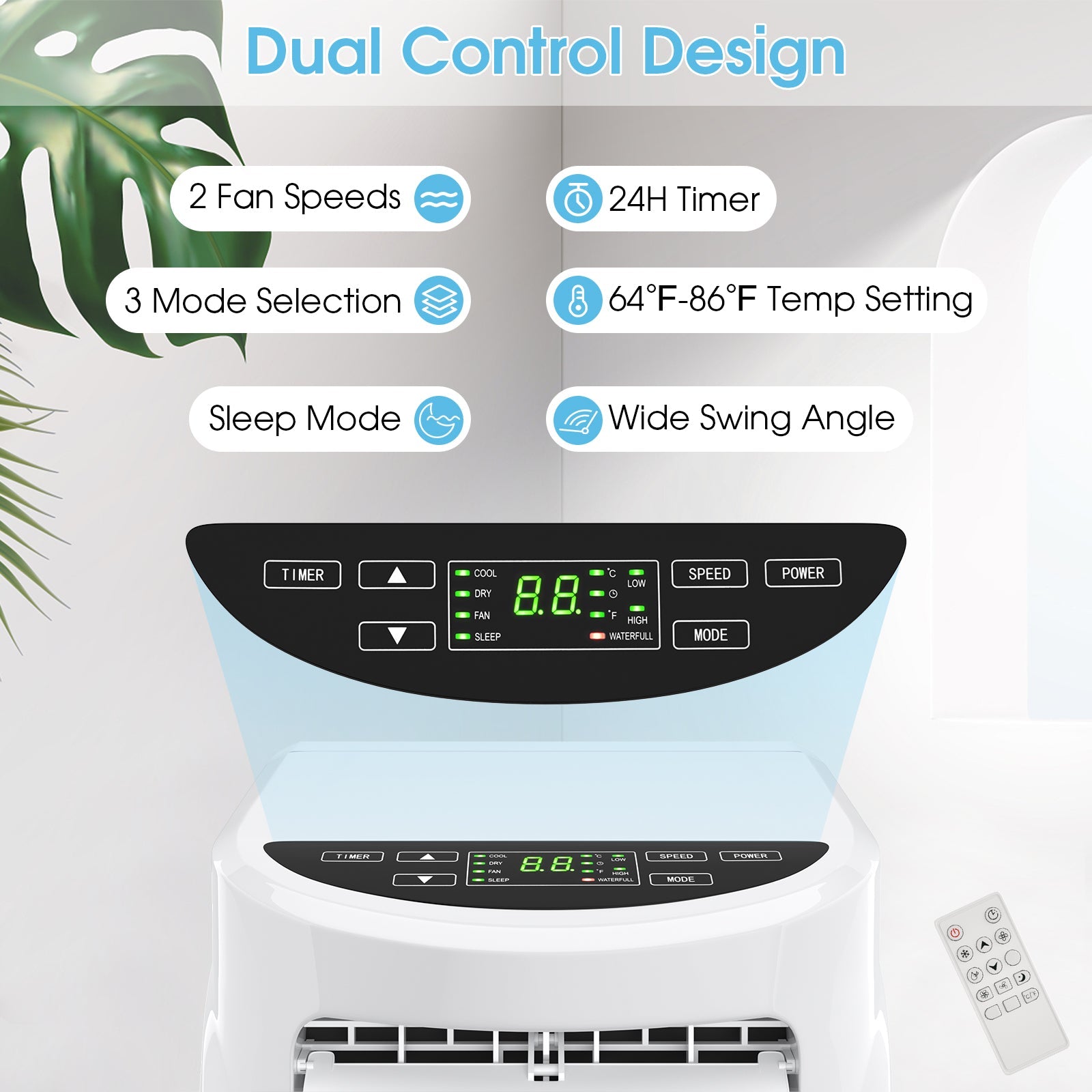 Costway Portable Air Conditioner 3-in-1 Dehumidifier Fan 8000 BTU 230 sq. ft. LED Display and Remote Control New