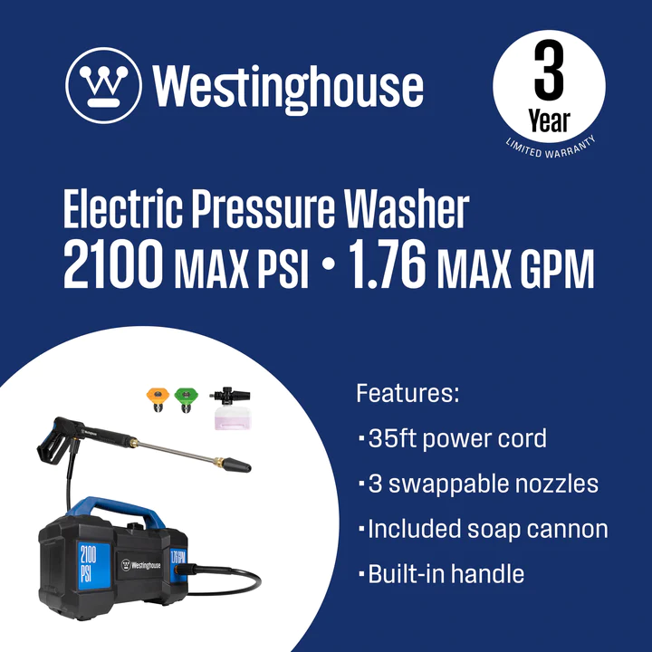 Westinghouse ePX3100v Electric Pressure Washer 2100 PSI 1.76 GPM New