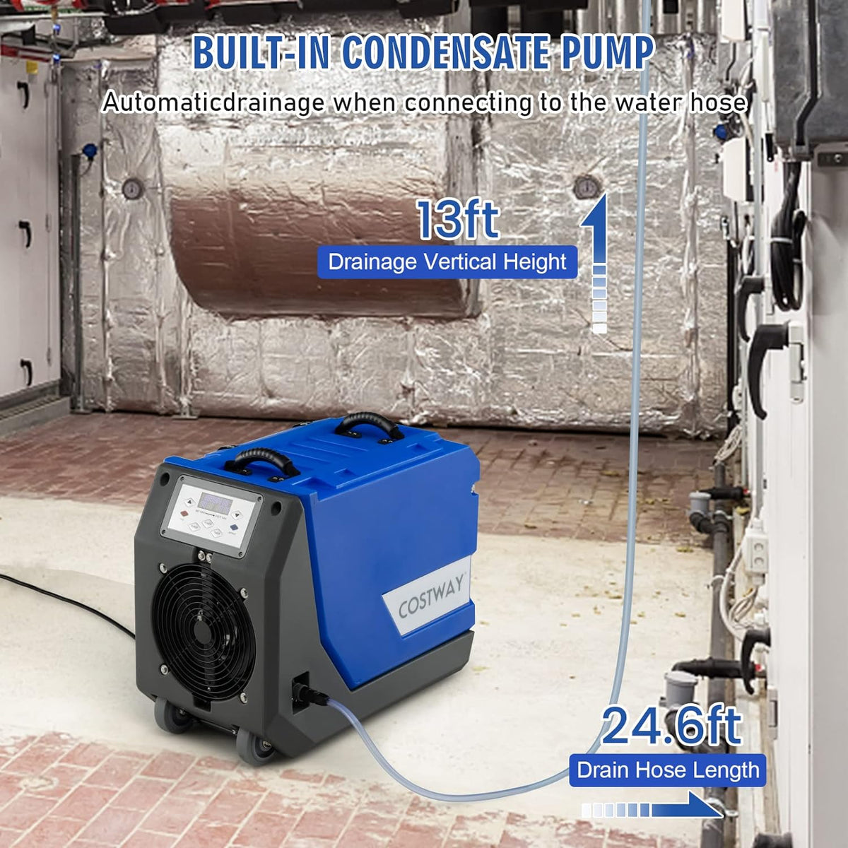 Costway Dehumidifier Commercial 180 Pints 341 CFM Basement/Crawl Space Pump And Drain Hose Blue 37285961 New