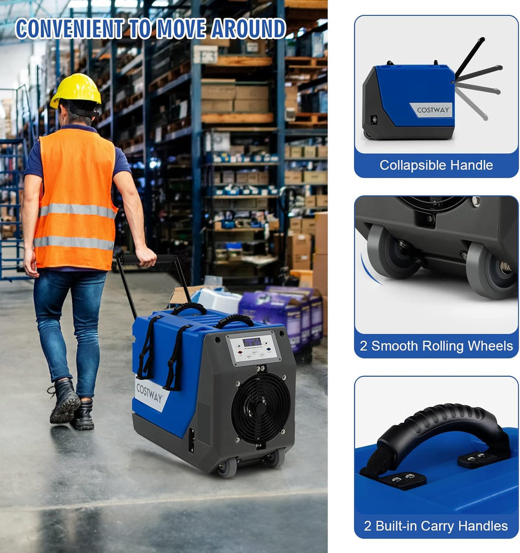 Costway Dehumidifier Commercial 180 Pints 341 CFM Basement/Crawl Space Pump And Drain Hose Blue 37285961 New