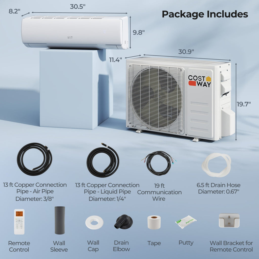 Costway EchoCool 11500 BTU 208/230V Mini Split Air Conditioner Heat Pump 284965173 New