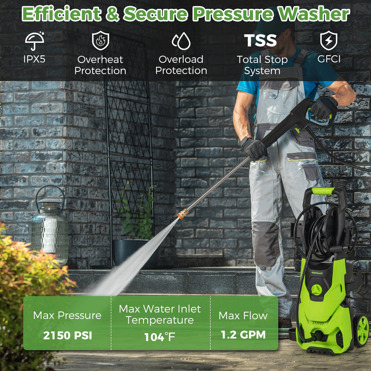Costway 2150 PSI 1.2 GPM Electric Pressure Washer w/ 4 Quick Connect Nozzles & Foam Cannon 765849321 New