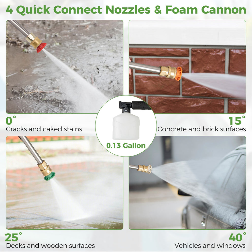 Costway 2150 PSI 1.2 GPM Electric Pressure Washer w/ 4 Quick Connect Nozzles & Foam Cannon 765849321 New