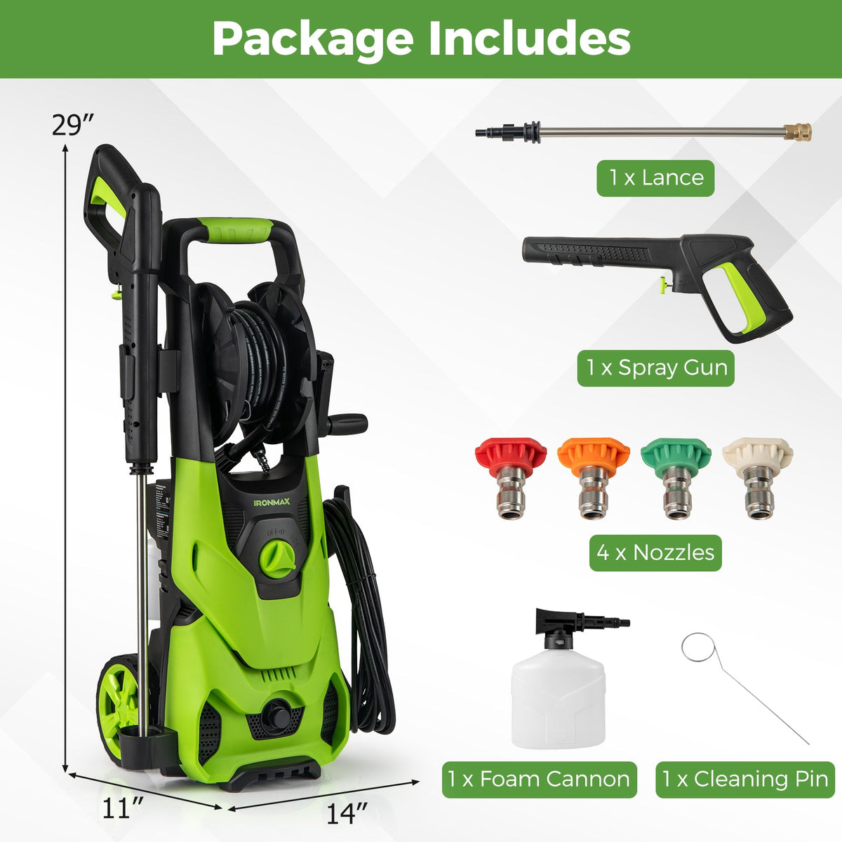 Costway 2150 PSI 1.2 GPM Electric Pressure Washer w/ 4 Quick Connect Nozzles & Foam Cannon 765849321 New