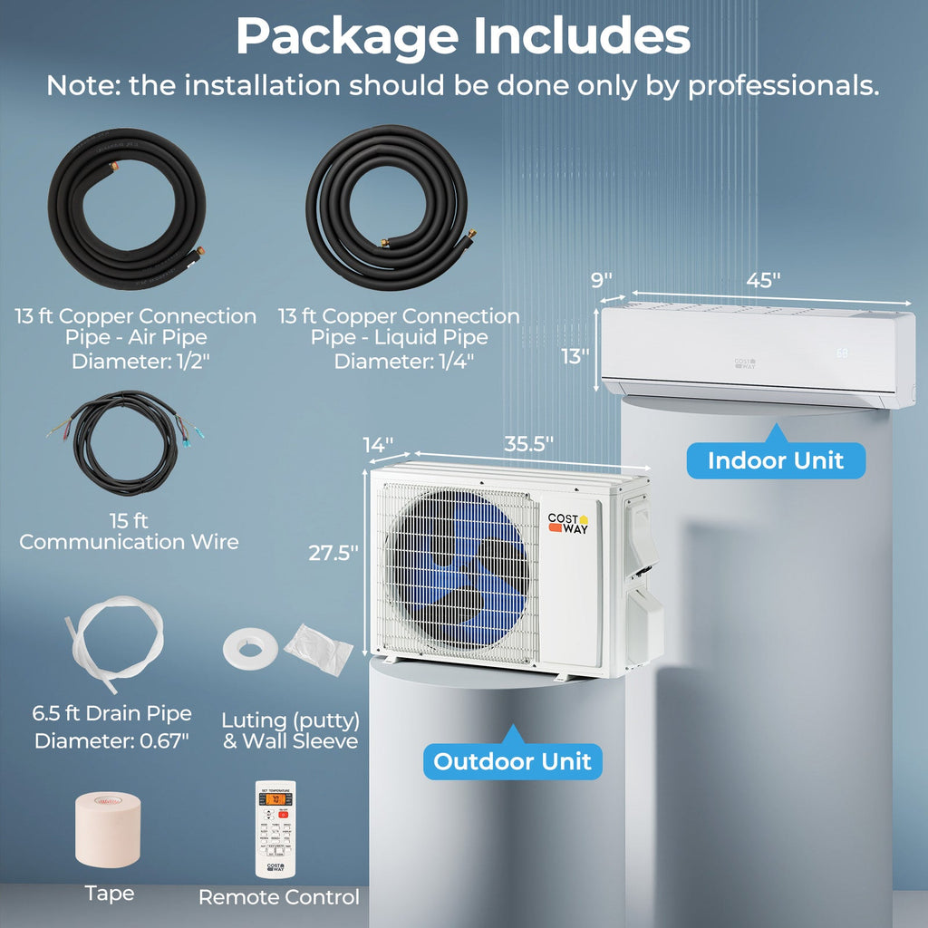 Costway 18,000 BTU 25 SEER2 Mini Split Heat Pump 208-230V 891472635 New