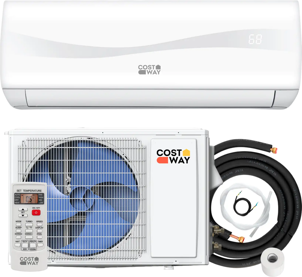 Costway Blast Series Mini Split Air Conditioner Heater Ductless 9000 BTU 17 SEER2 208-230V Remote Control 13847269 New