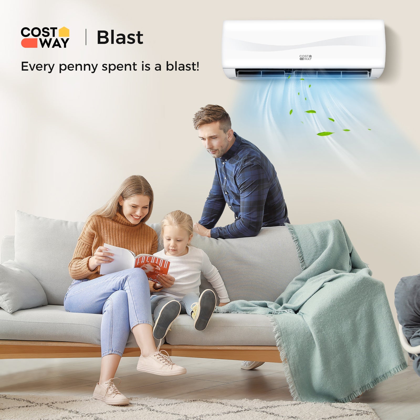 Costway Blast Series Mini Split Air Conditioner Heater Ductless 9000 BTU 17 SEER2 208-230V Remote Control 13847269 New