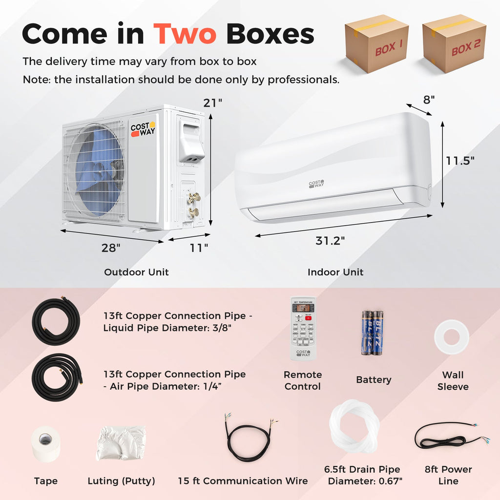 Costway Blast Series Mini Split Air Conditioner Heater Ductless 9000 BTU 17 SEER2 208-230V Remote Control 13847269 New