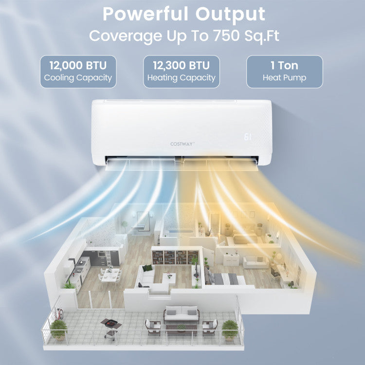 Costway Airtural Series Mini Split Air Conditioner Heater Ductless 12000 BTU 21 SEER2 208-230V Remote Control 58193724 New
