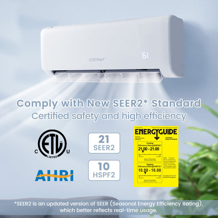 Costway Airtural Series Mini Split Air Conditioner Heater Ductless 12000 BTU 21 SEER2 208-230V Remote Control 58193724 New