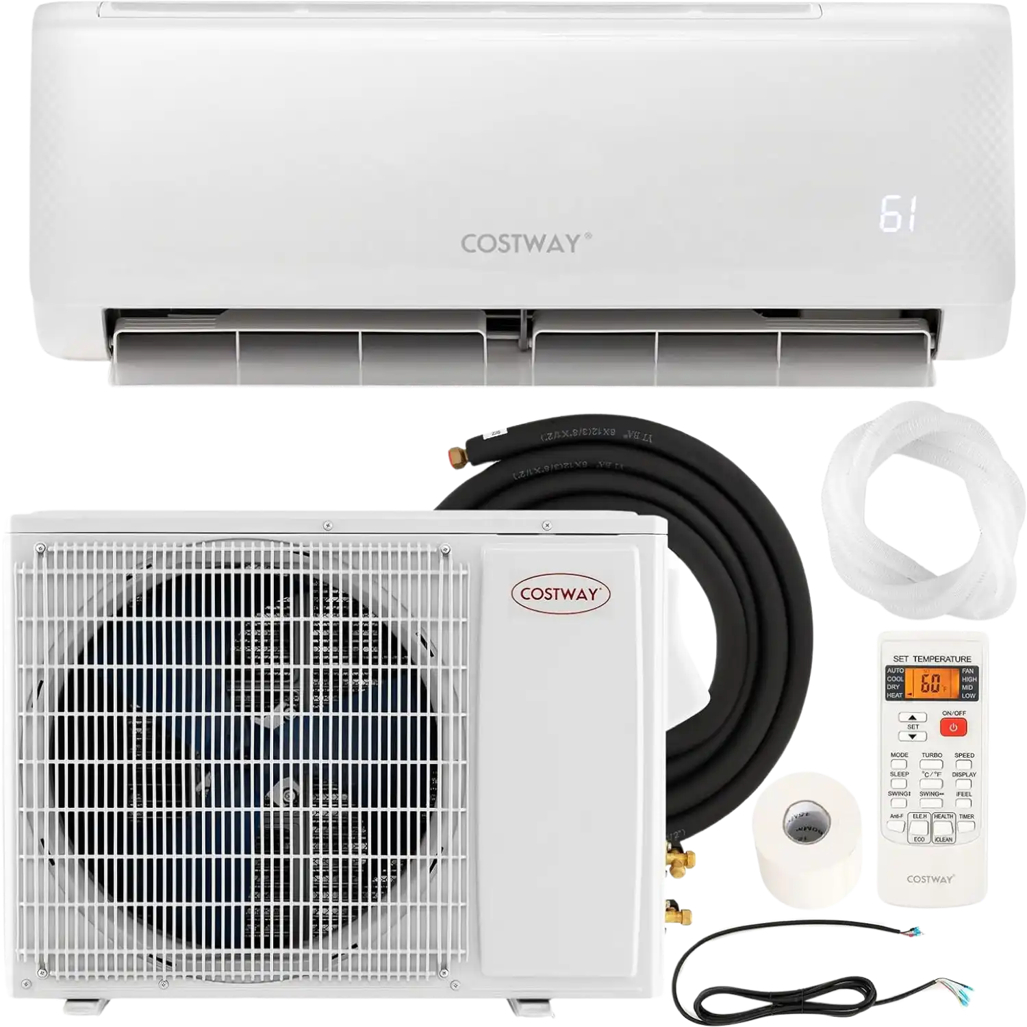 Costway Airtural Series Mini Split Air Conditioner Heater Ductless 12000 BTU 21 SEER2 208-230V Remote Control 58193724 New