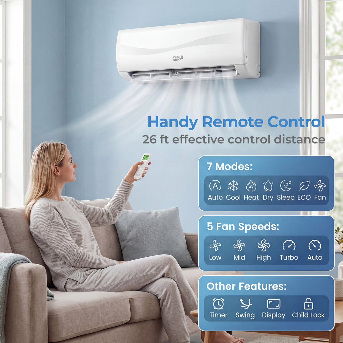 Costway Blast Series 9100 BTU 20.5 SEER2 115V Mini Split Air Conditioner Heat Pump 43506308 New
