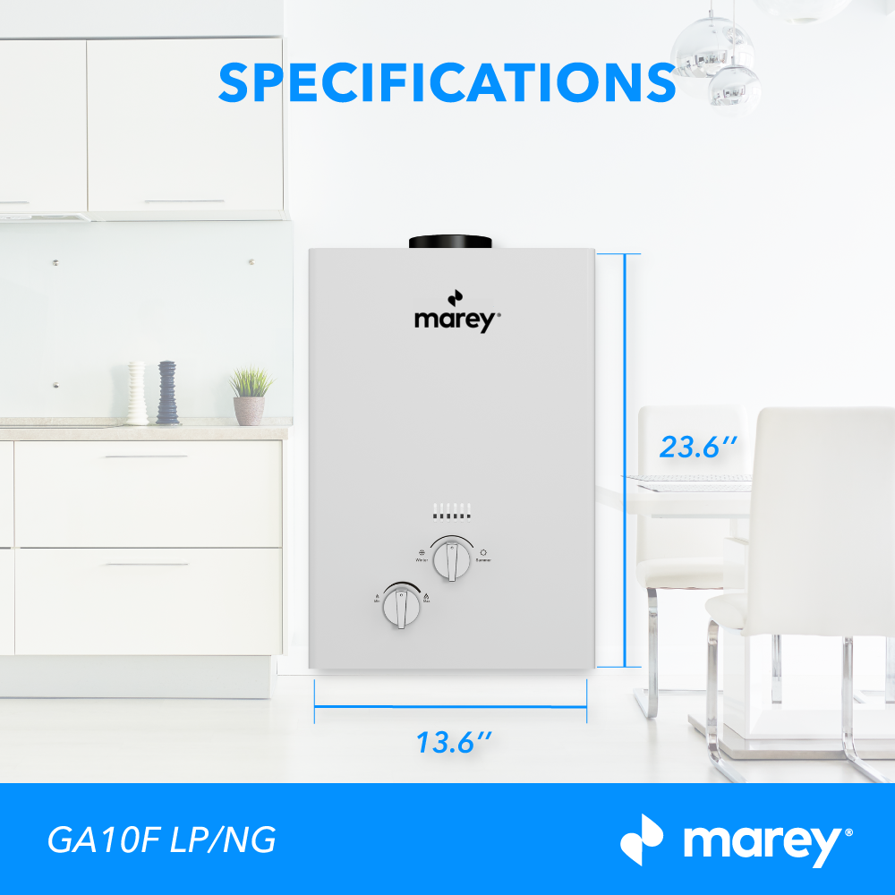 Marey GA10FNG 2.64 GPM 68,240 BTU NG Natural Gas Tankless Water Heater New