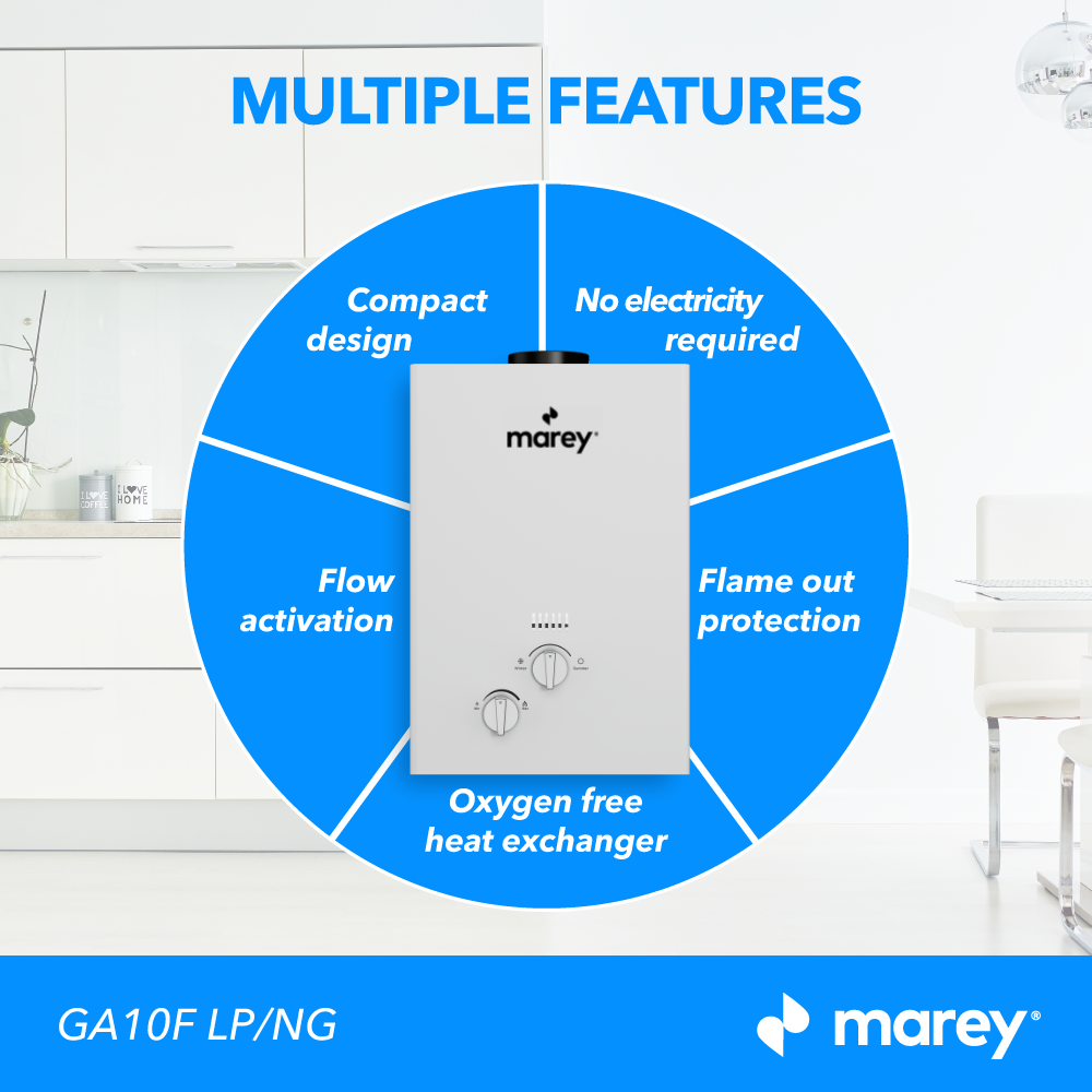 Marey GA10FNG 2.64 GPM 68,240 BTU NG Natural Gas Tankless Water Heater New