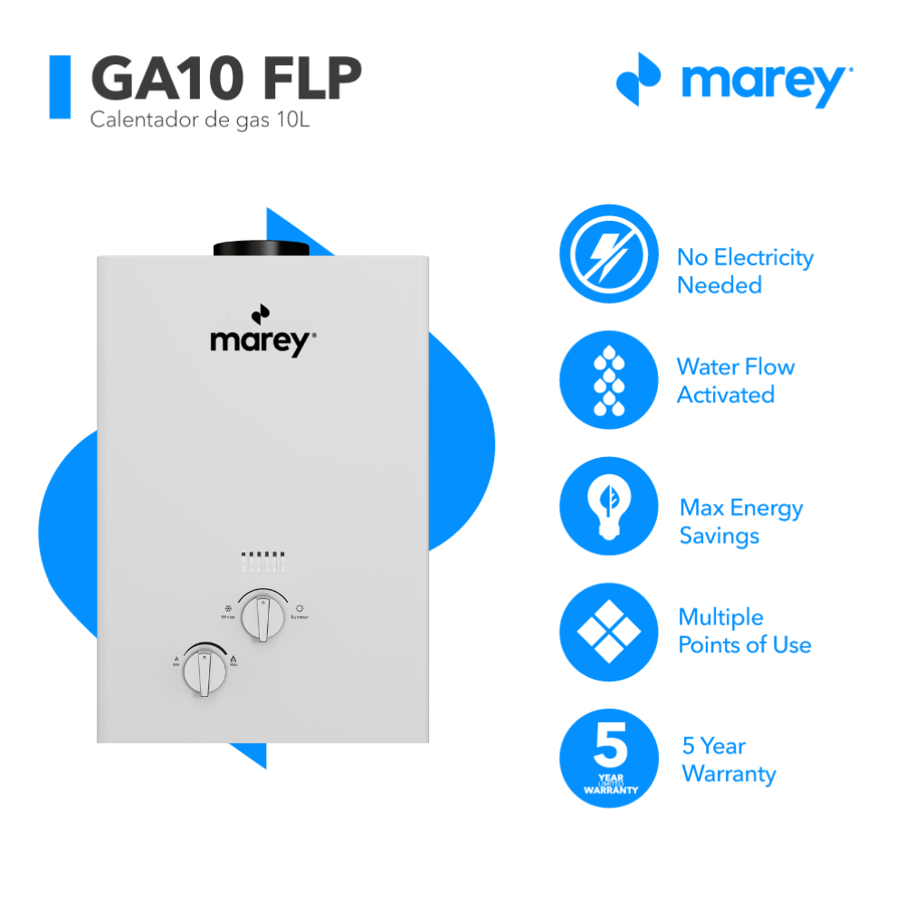 Marey GA10FNG 2.64 GPM 68,240 BTU NG Natural Gas Tankless Water Heater Open Box