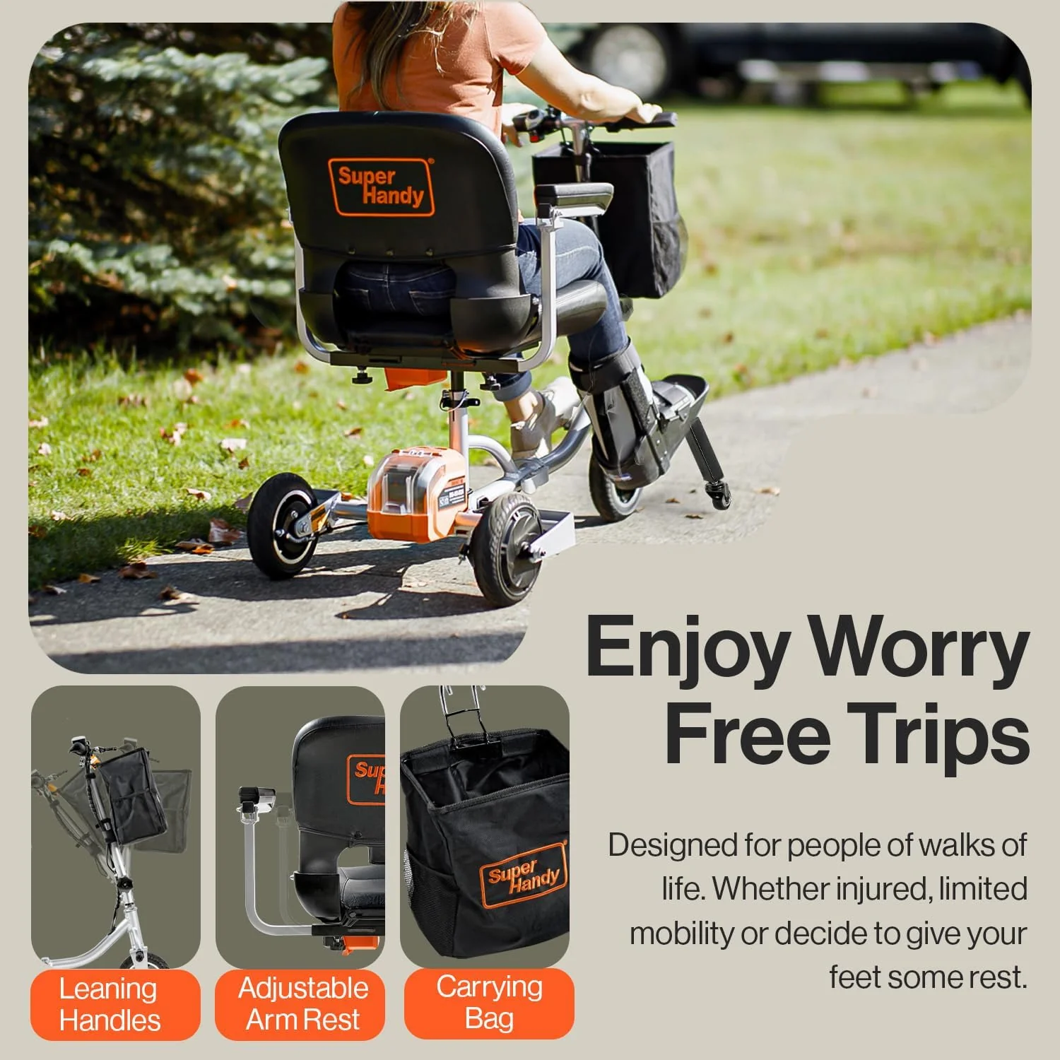 Super Handy GUT140 Passport Plus 48V 3-Wheeled Lightweight Long Range with Extra Battery Folding Mobility Scooter New