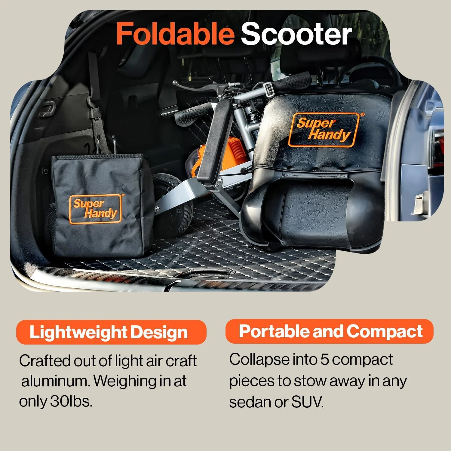 Super Handy GUT140 Passport Plus 48V 3-Wheeled Lightweight Long Range with Extra Battery Folding Mobility Scooter New