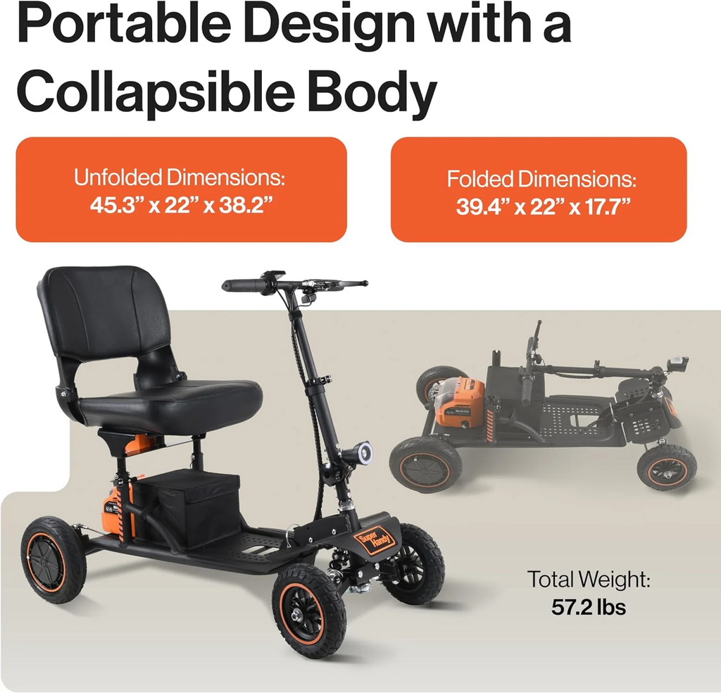 Super Handy GUT161 Explorer Electric Mobility Scooter Pro 48V 2Ah 500W 6.25 MPH Max Speed 12.5 Mile Range New