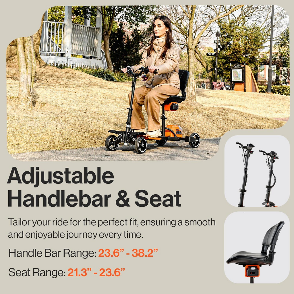 Super Handy GUT164 GUT165 Passport Pro Mobility Scooter 4 Wheel Foldable 48V 2Ah 330 lbs. Capacity 3.7 MPH 6.5 Mile New