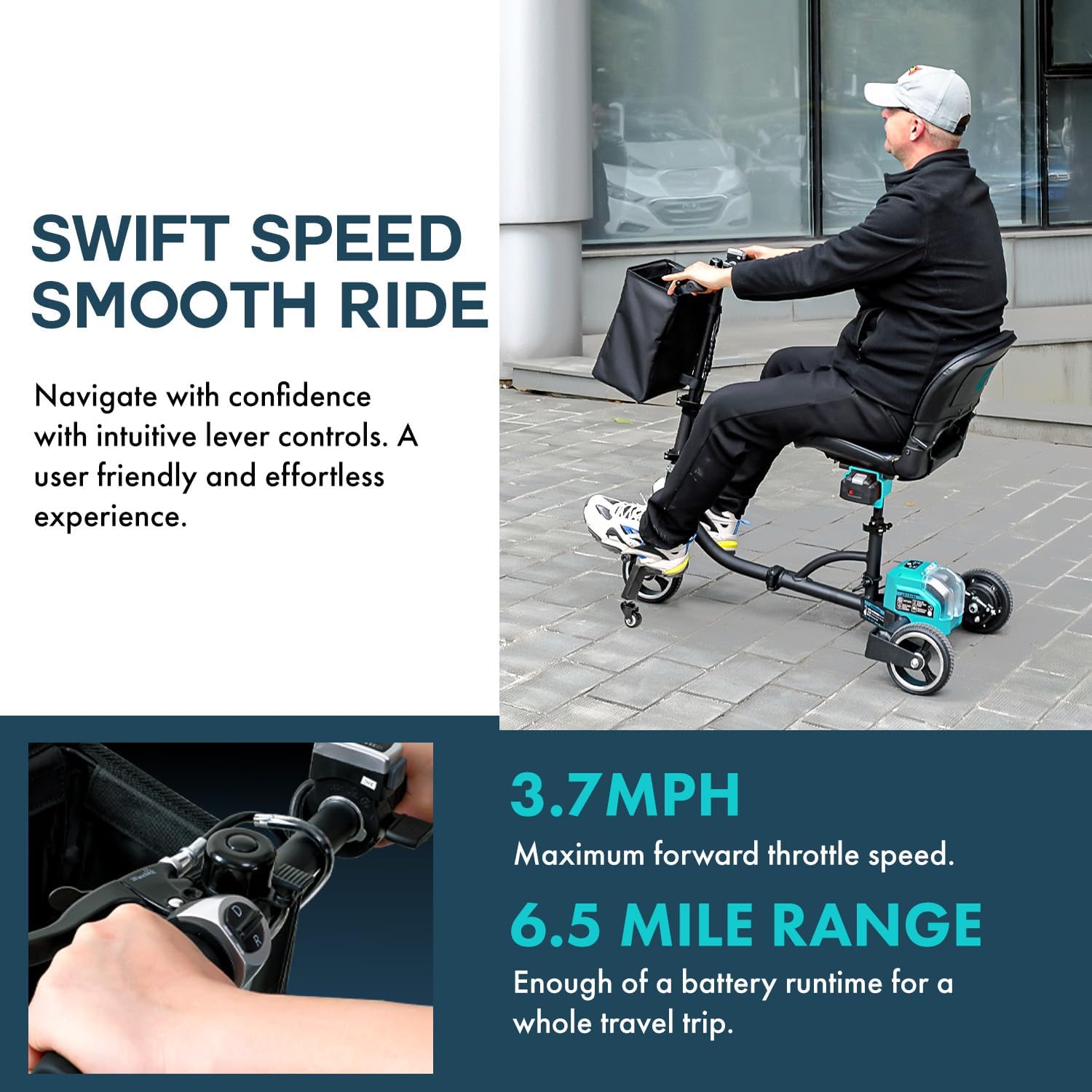 G GUT173 Mobility Scooter 275 lbs. Capacity 3.7 MPH 6.5 Miles 48V 2Ah Li-Ion Aluminum 35 lbs. Folding New