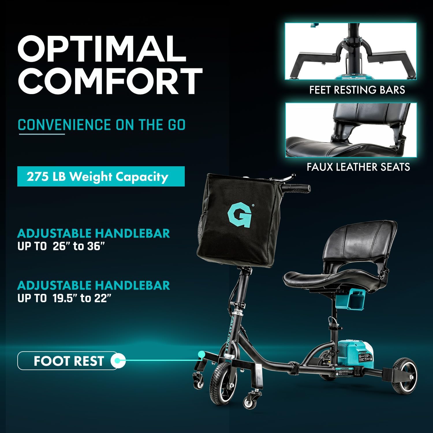 G GUT173 Mobility Scooter 275 lbs. Capacity 3.7 MPH 6.5 Miles 48V 2Ah Li-Ion Aluminum 35 lbs. Folding New