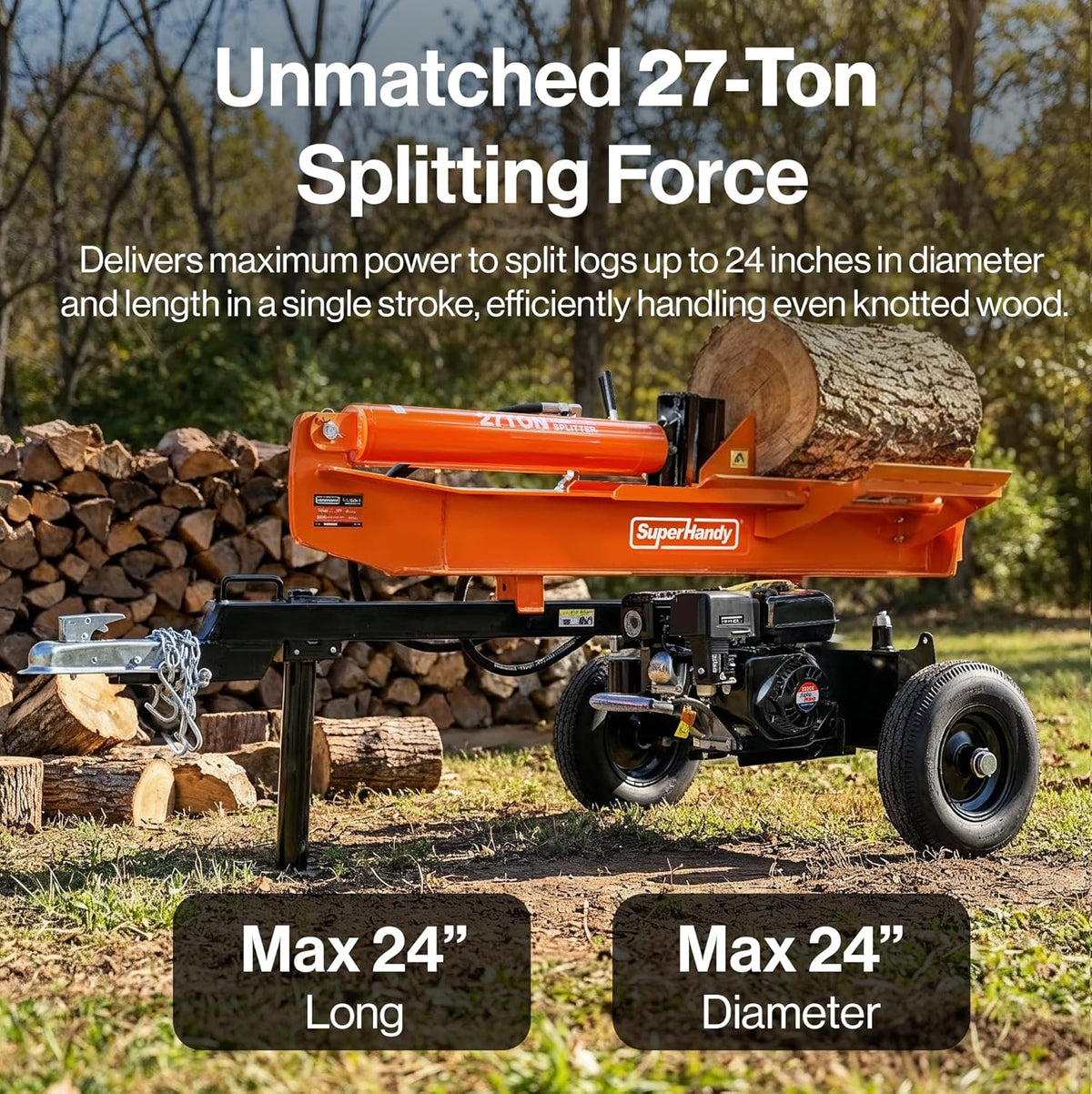 Super Handy GUT199 Log Splitter 27 Ton Full Beam Vertical/Horizontal 223cc Gas Towable New