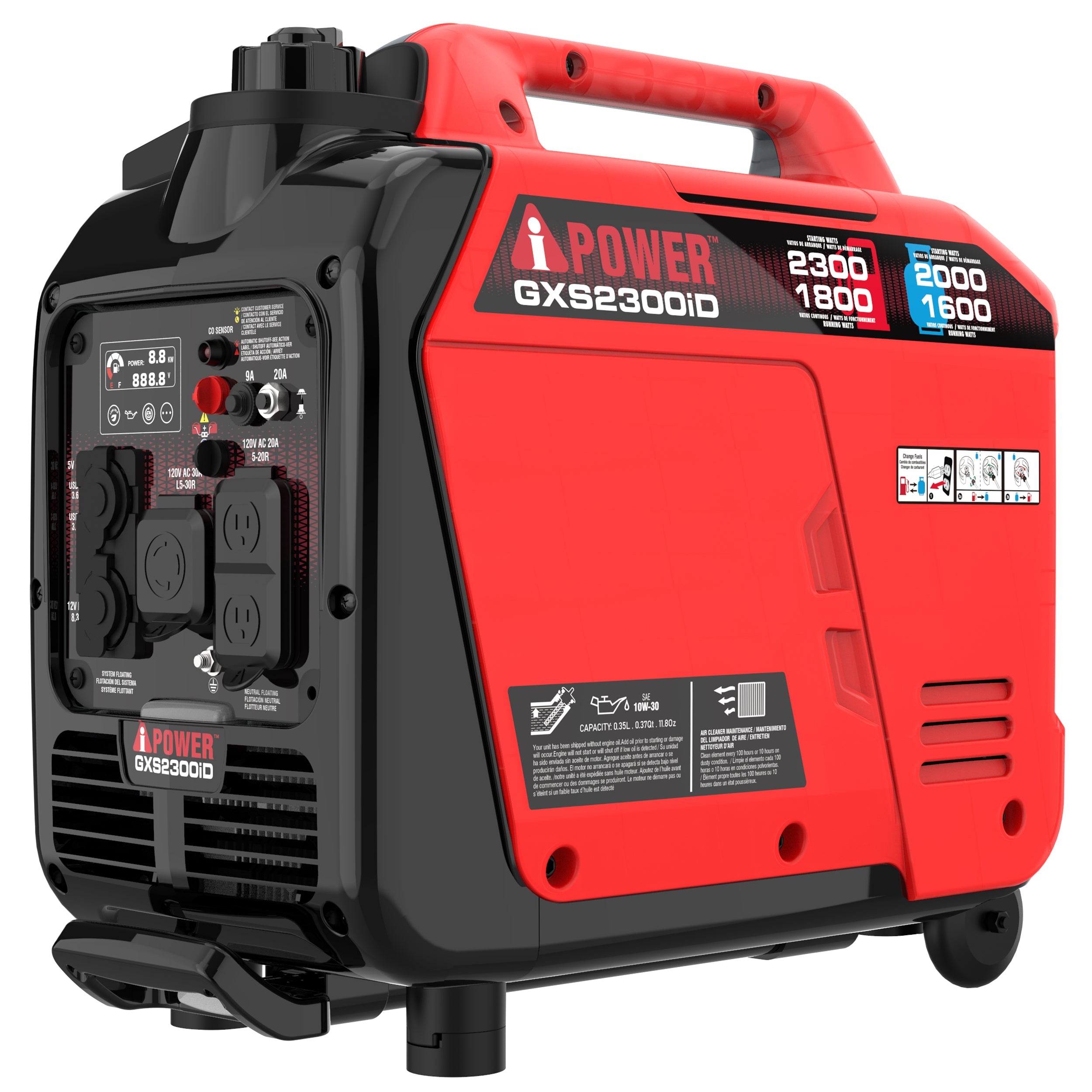 A-iPower GXS2300iD 1800W/2300W Generator Dual Fuel Gas Propane Low THD Inverter CO Alert New