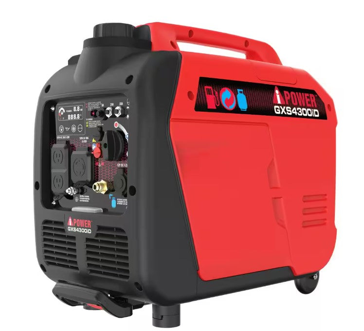 A-iPower GXS4300iD 3450W/4300W Generator Dual Fuel Gas Propane Low THD Inverter CO Alert New