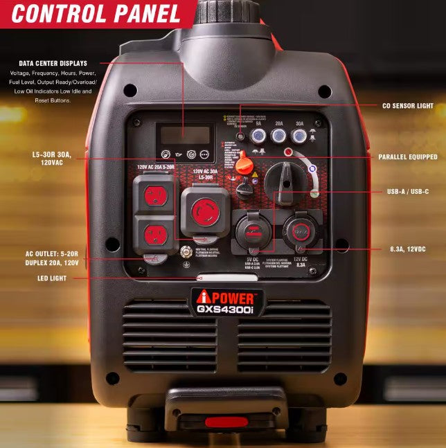 A-iPower GXS4300i 3450W/4300W Generator Gas Low THD Inverter CO Alert New