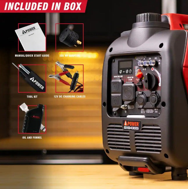 A-iPower GXS4300i 3450W/4300W Generator Gas Low THD Inverter CO Alert New