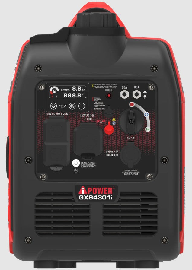 A-iPower GXS4301i 3450W/4300W Generator Gas Low THD Inverter CO Alert New