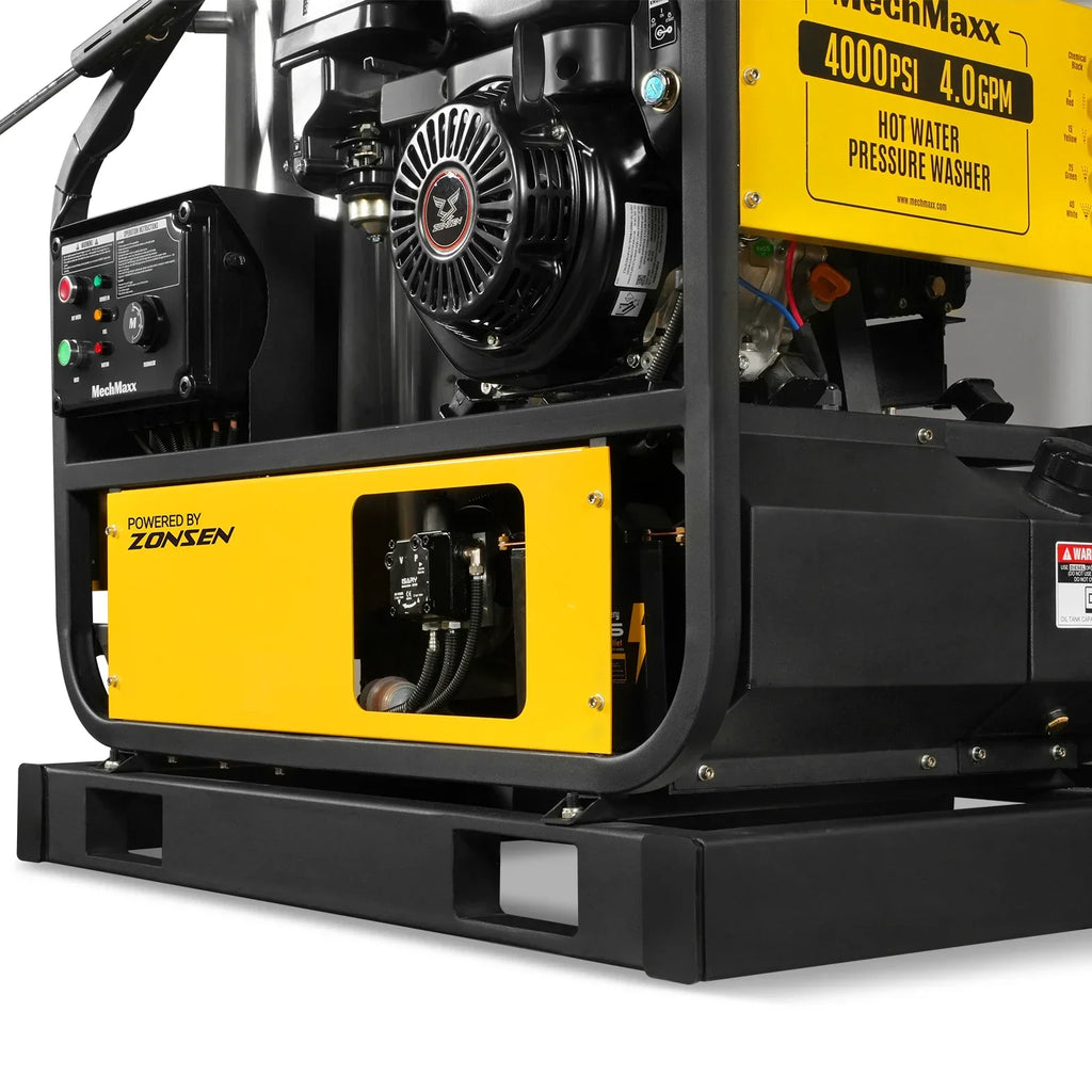 MechMaxx HPW40DBT Pressure Washer 4000 PSI 4 GPM Hot Water Skid Mounted w/ 245 Gal Tank ZONSEN Electric Start Engine New