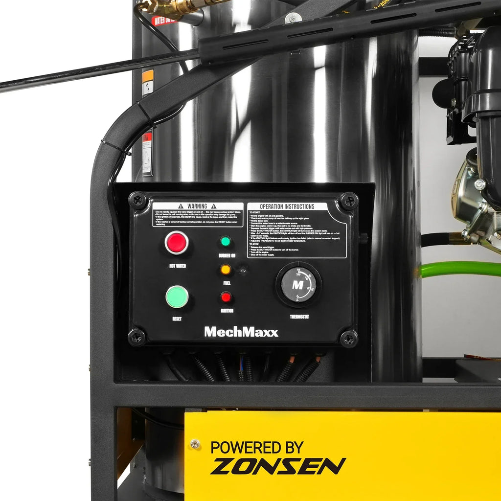MechMaxx HPW40DBT Pressure Washer 4000 PSI 4 GPM Hot Water Skid Mounted w/ 245 Gal Tank ZONSEN Electric Start Engine New