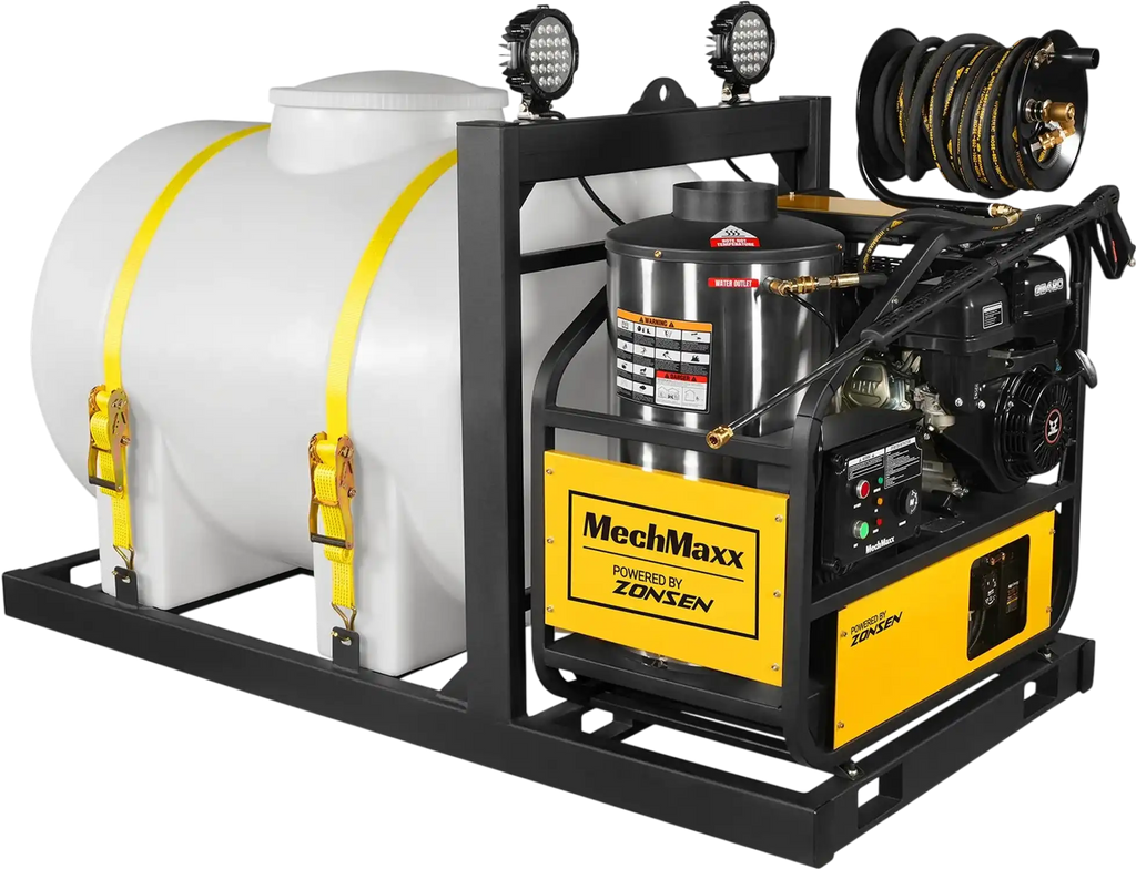 MechMaxx HPW40DBT Pressure Washer 4000 PSI 4 GPM Hot Water Skid Mounted w/ 245 Gal Tank ZONSEN Electric Start Engine New
