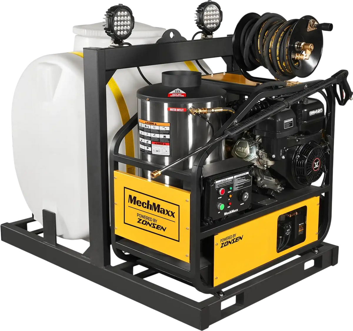 MechMaxx HPW40DT Pressure Washer 4000 PSI 4 GPM Hot Water Skid Mounted w/ 175 Gal Tank ZONSEN Electric Start Engine New