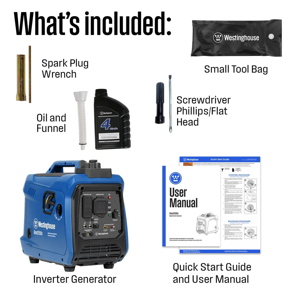 Westinghouse iGen2550c Inverter Generator 1900W/2550W 30 Amp Recoil Start Gas with CO Sensor New